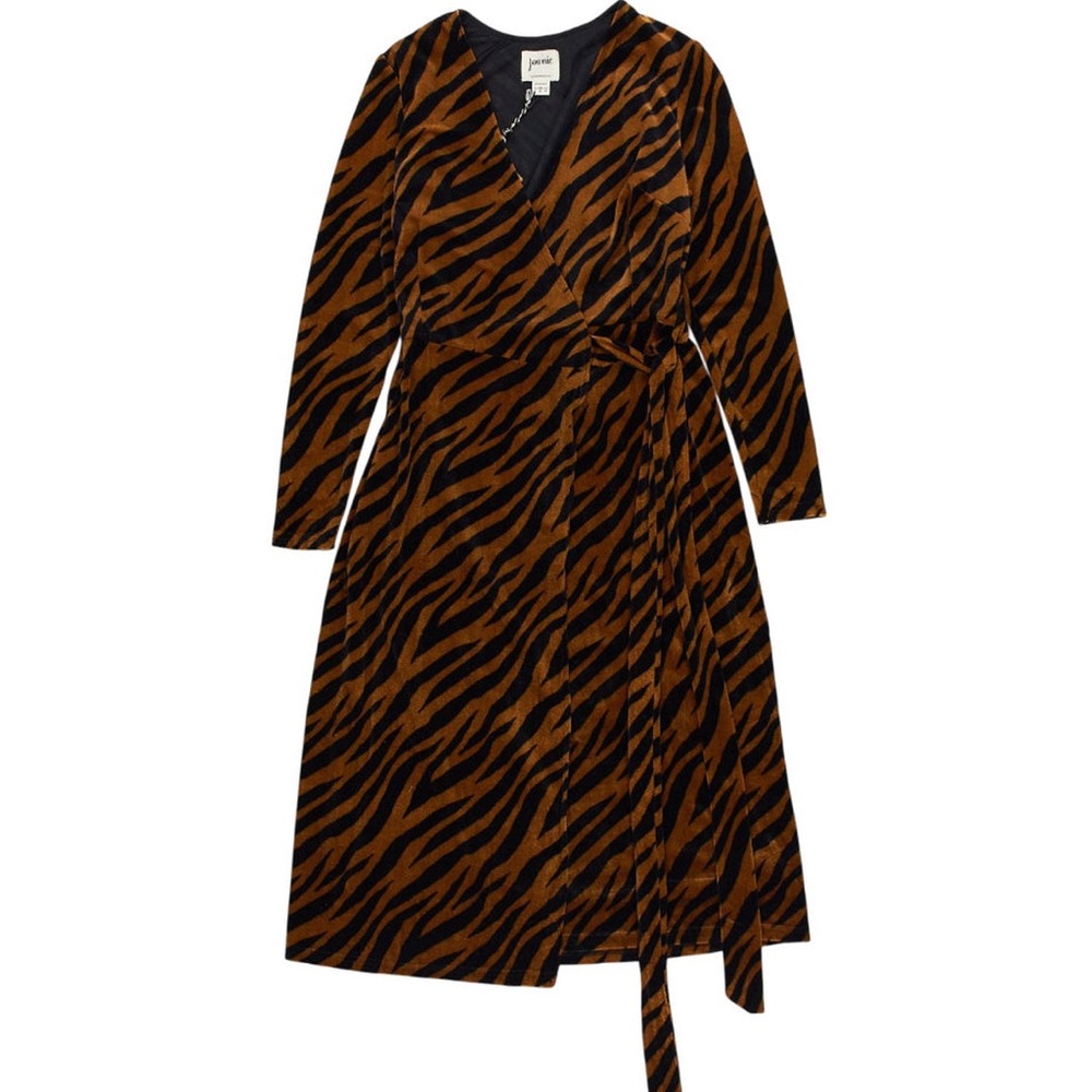 Joanie Velvet Tiger Print Wrap Dress, Sz 12